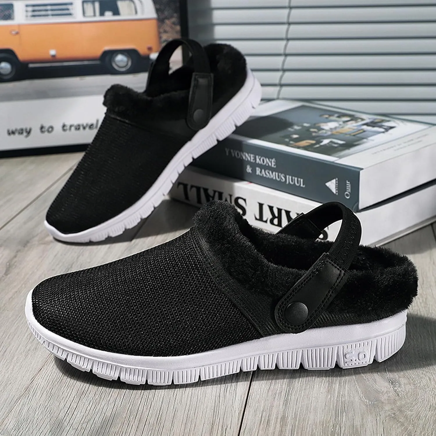 CERYTHRINA Men's Women's Fur Lined Clogs Warm Winter Garden Shoes Indoor Outdoor Slip-on Walking Slippers