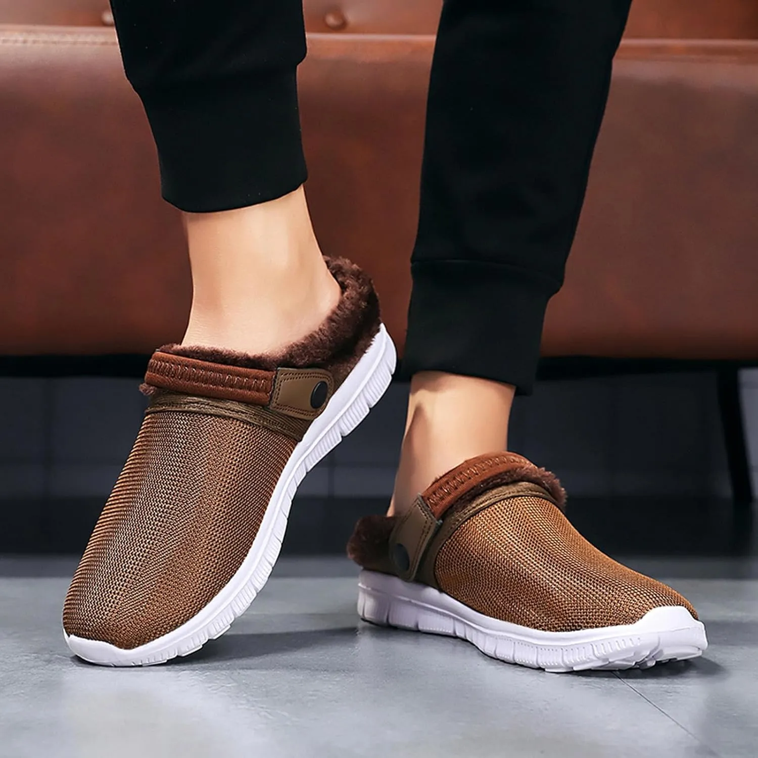 CERYTHRINA Men's Women's Fur Lined Clogs Warm Winter Garden Shoes Indoor Outdoor Slip-on Walking Slippers