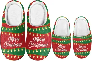 Christmas Slippers for Family TPR Sole Men Women Indoor/Outdoor Slippers Fuzzy Slip On House Shoes with Rubber