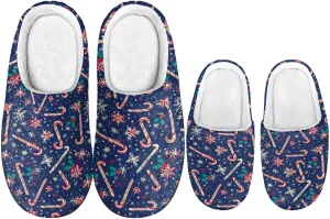 Christmas Slippers for Family TPR Sole Men Women Indoor/Outdoor Slippers Fuzzy Slip On House Shoes with Rubber