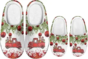 Christmas Slippers for Family TPR Sole Men Women Indoor/Outdoor Slippers Fuzzy Slip On House Shoes with Rubber