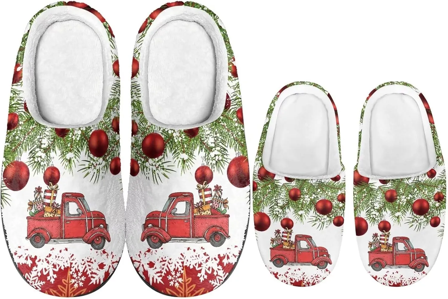 Christmas Slippers for Family TPR Sole Men Women Indoor/Outdoor Slippers Fuzzy Slip On House Shoes with Rubber