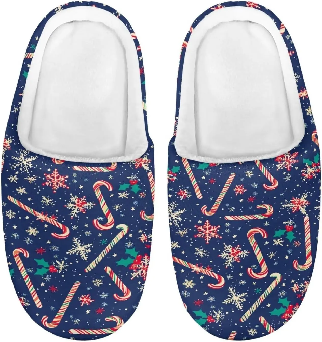 Christmas Slippers for Family TPR Sole Men Women Indoor/Outdoor Slippers Fuzzy Slip On House Shoes with Rubber