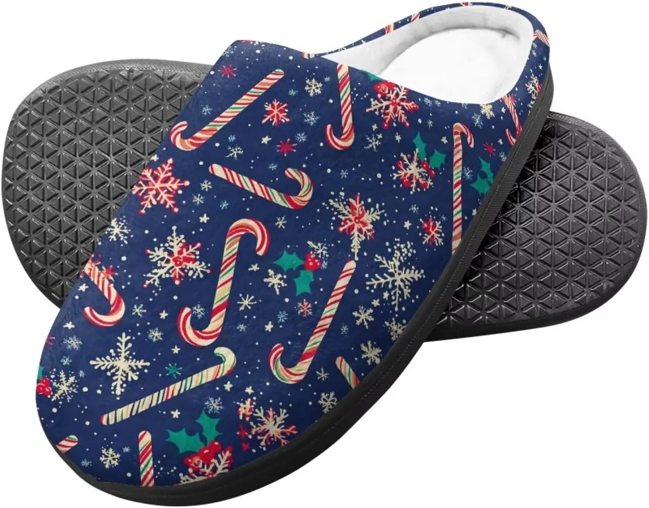 Christmas Slippers for Family TPR Sole Men Women Indoor/Outdoor Slippers Fuzzy Slip On House Shoes with Rubber