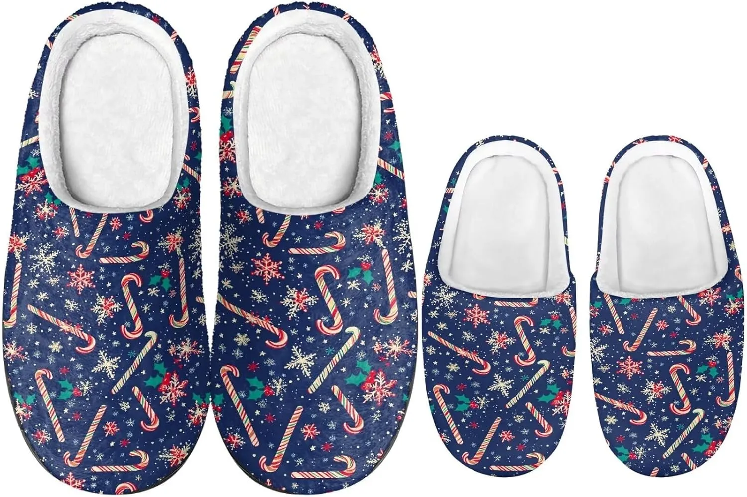 Christmas Slippers for Family TPR Sole Men Women Indoor/Outdoor Slippers Fuzzy Slip On House Shoes with Rubber