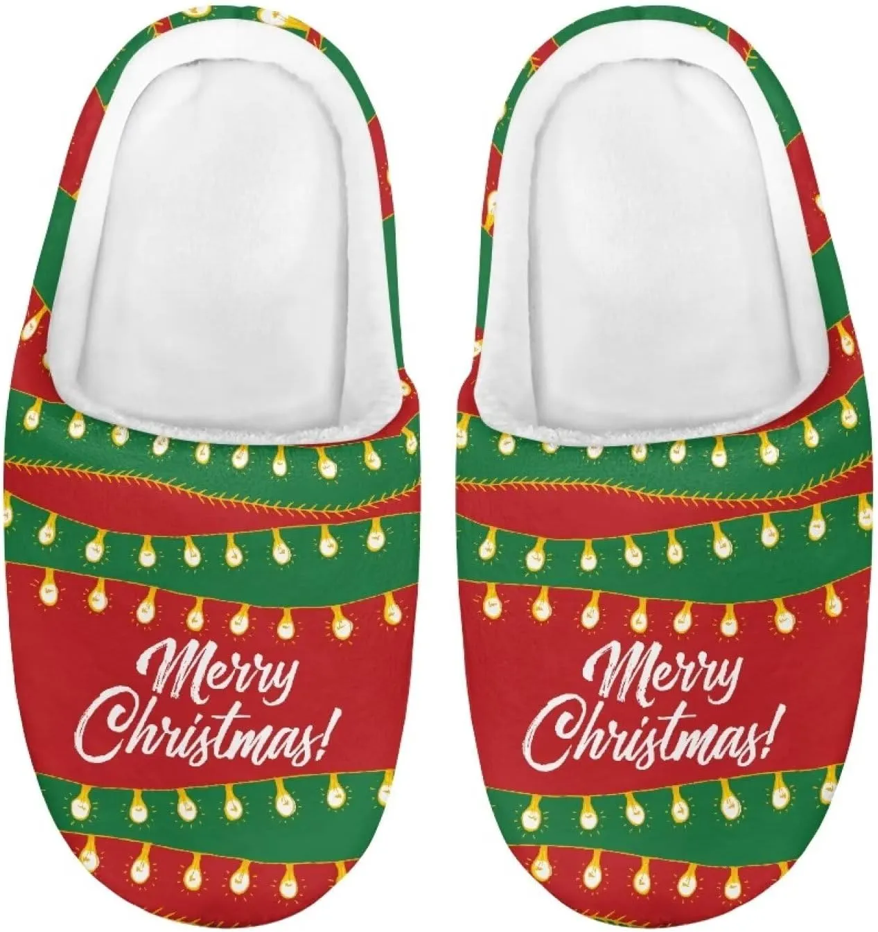 Christmas Slippers for Family TPR Sole Men Women Indoor/Outdoor Slippers Fuzzy Slip On House Shoes with Rubber