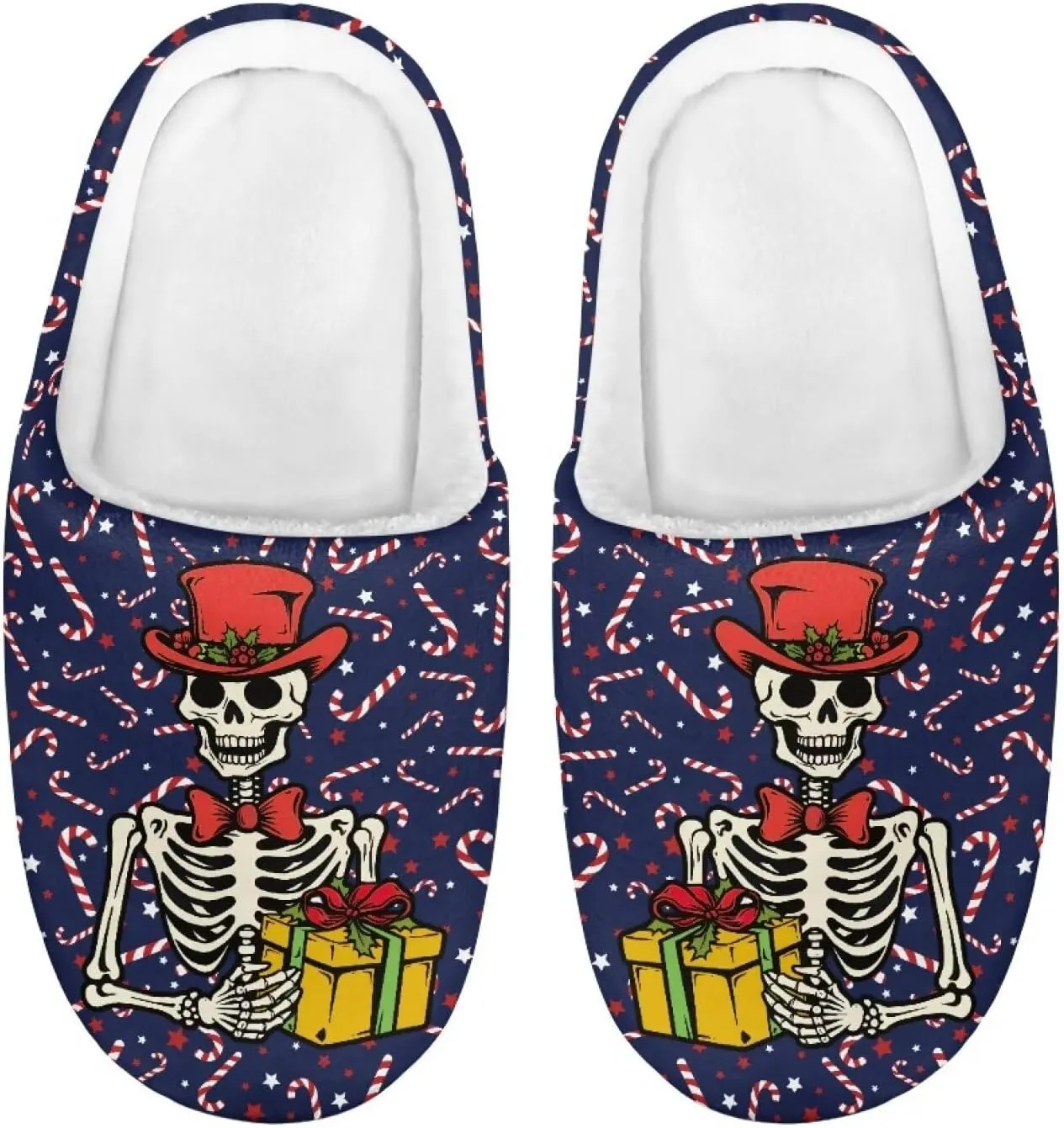 Christmas Slippers for Family TPR Sole Men Women Indoor/Outdoor Slippers Fuzzy Slip On House Shoes with Rubber