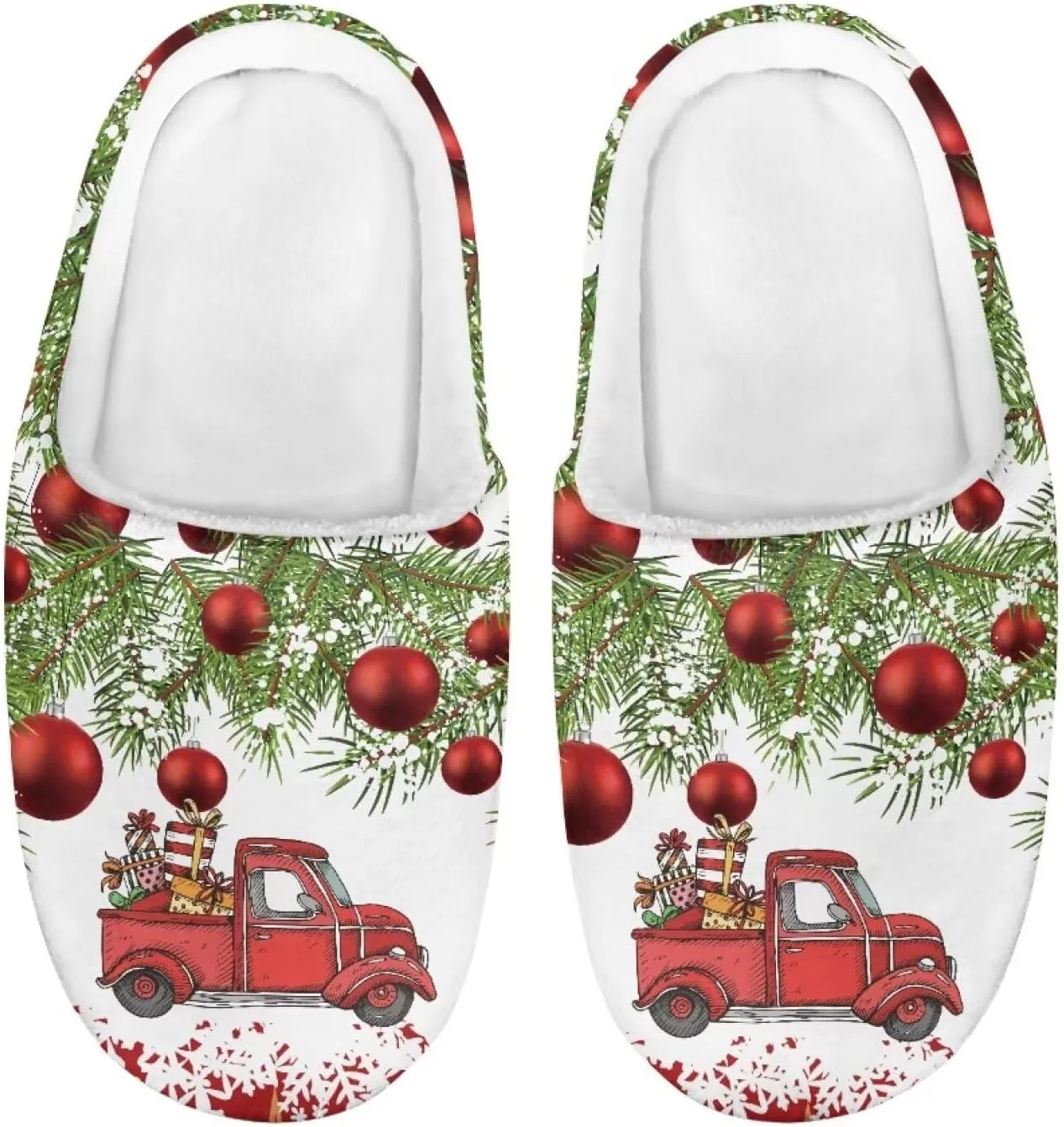 Christmas Slippers for Family TPR Sole Men Women Indoor/Outdoor Slippers Fuzzy Slip On House Shoes with Rubber