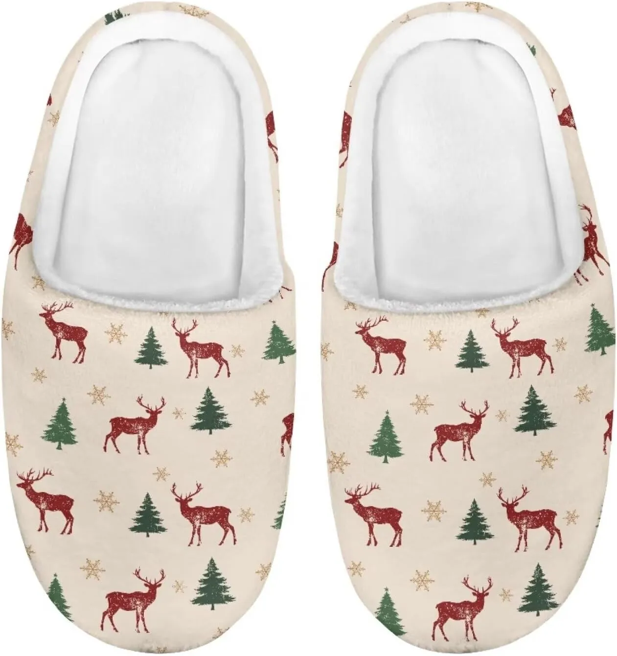 Christmas Slippers for Family TPR Sole Men Women Indoor/Outdoor Slippers Fuzzy Slip On House Shoes with Rubber