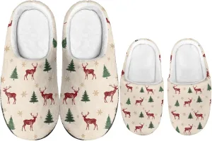 Christmas Slippers for Family TPR Sole Men Women Indoor/Outdoor Slippers Fuzzy Slip On House Shoes with Rubber