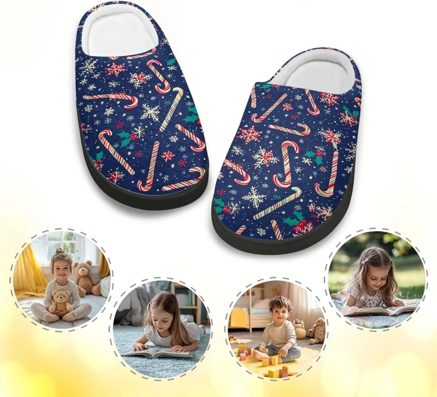 Christmas Slippers for Family TPR Sole Men Women Indoor/Outdoor Slippers Fuzzy Slip On House Shoes with Rubber