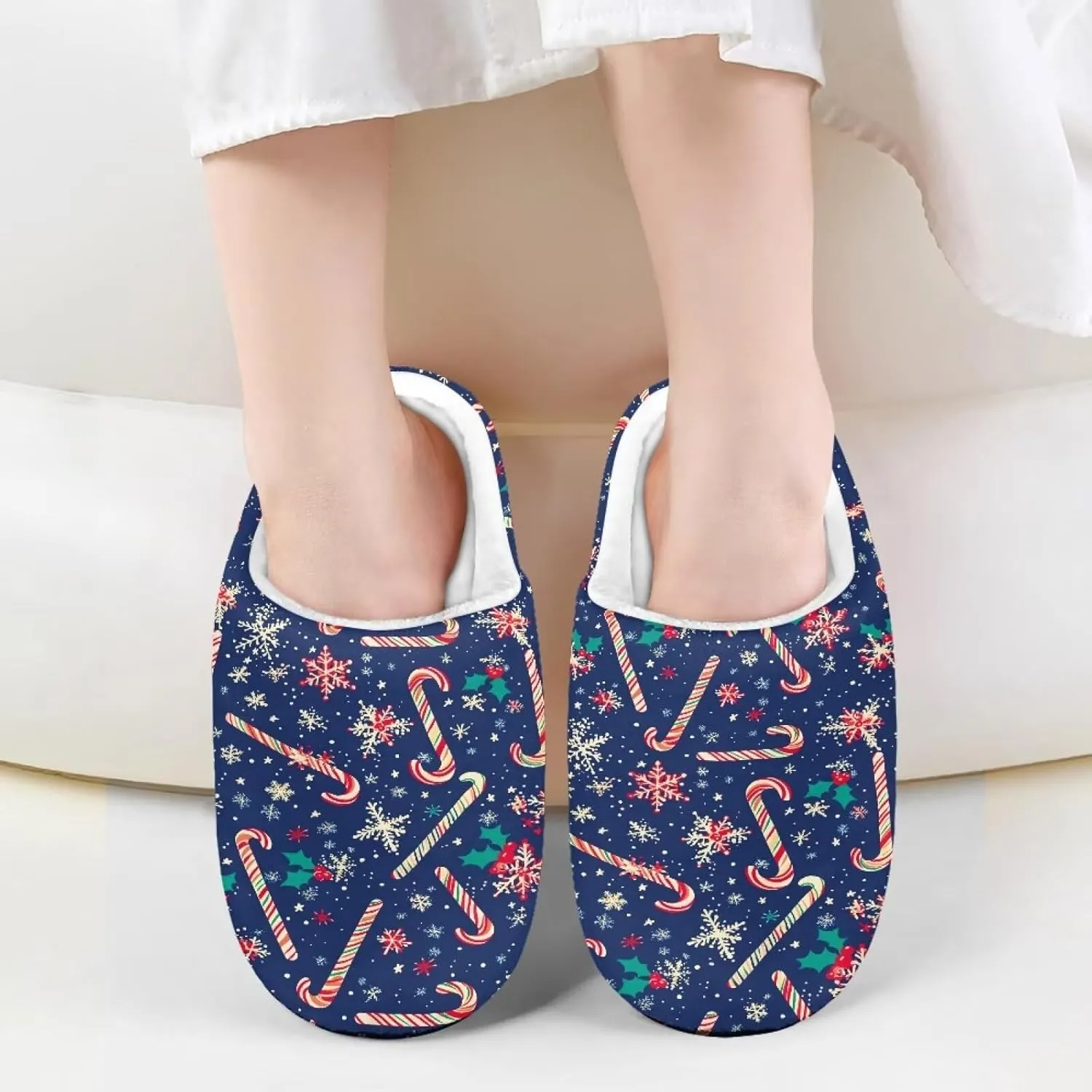 Christmas Slippers for Family TPR Sole Men Women Indoor/Outdoor Slippers Fuzzy Slip On House Shoes with Rubber