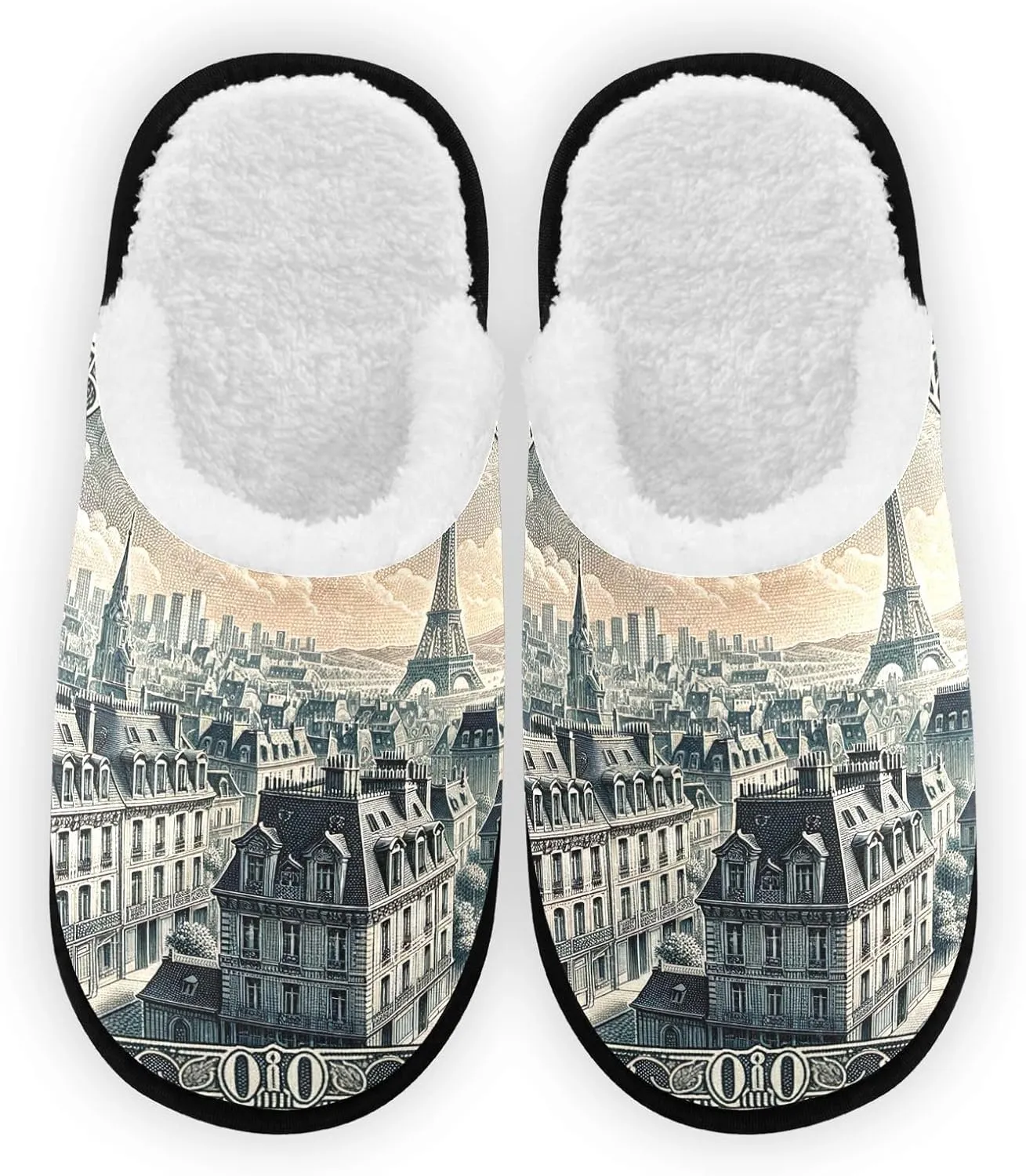City at Dusk Mens Slip on Slippers, Home Slippers Portable Hospital Slippers with Storage Bag