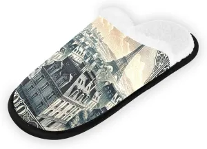 City at Dusk Mens Slip on Slippers, Home Slippers Portable Hospital Slippers with Storage Bag