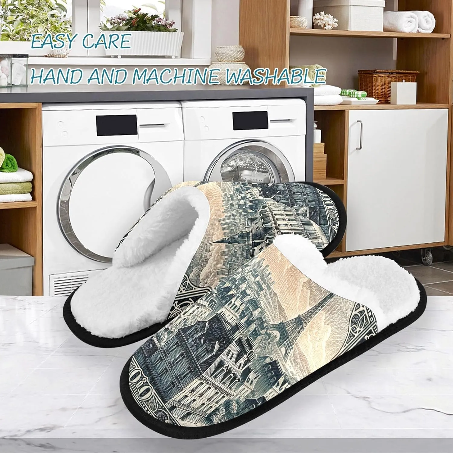 City at Dusk Mens Slip on Slippers, Home Slippers Portable Hospital Slippers with Storage Bag