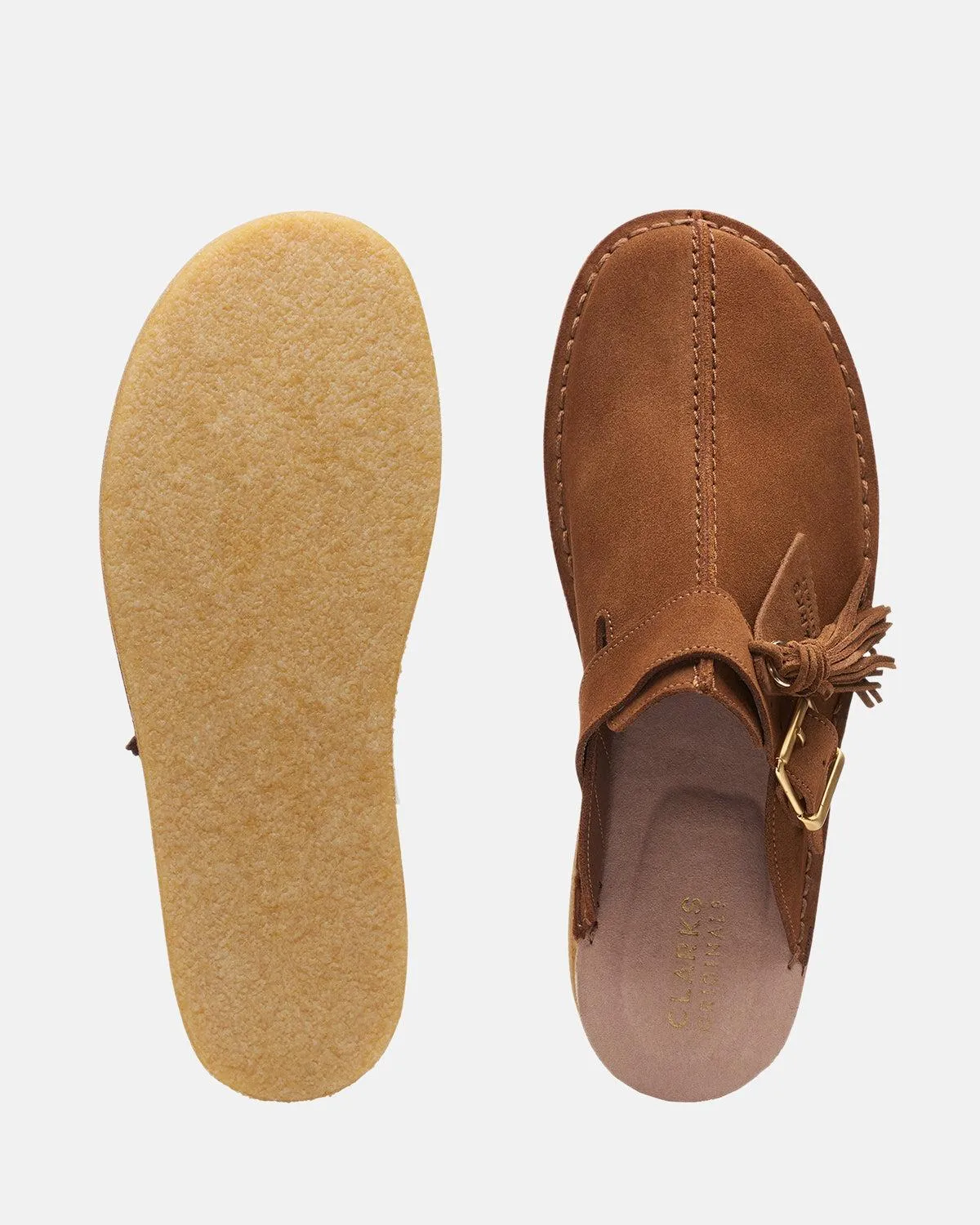 CLARKS ORIGINALS WOMENS TREK MULES CARAMEL SUEDE
