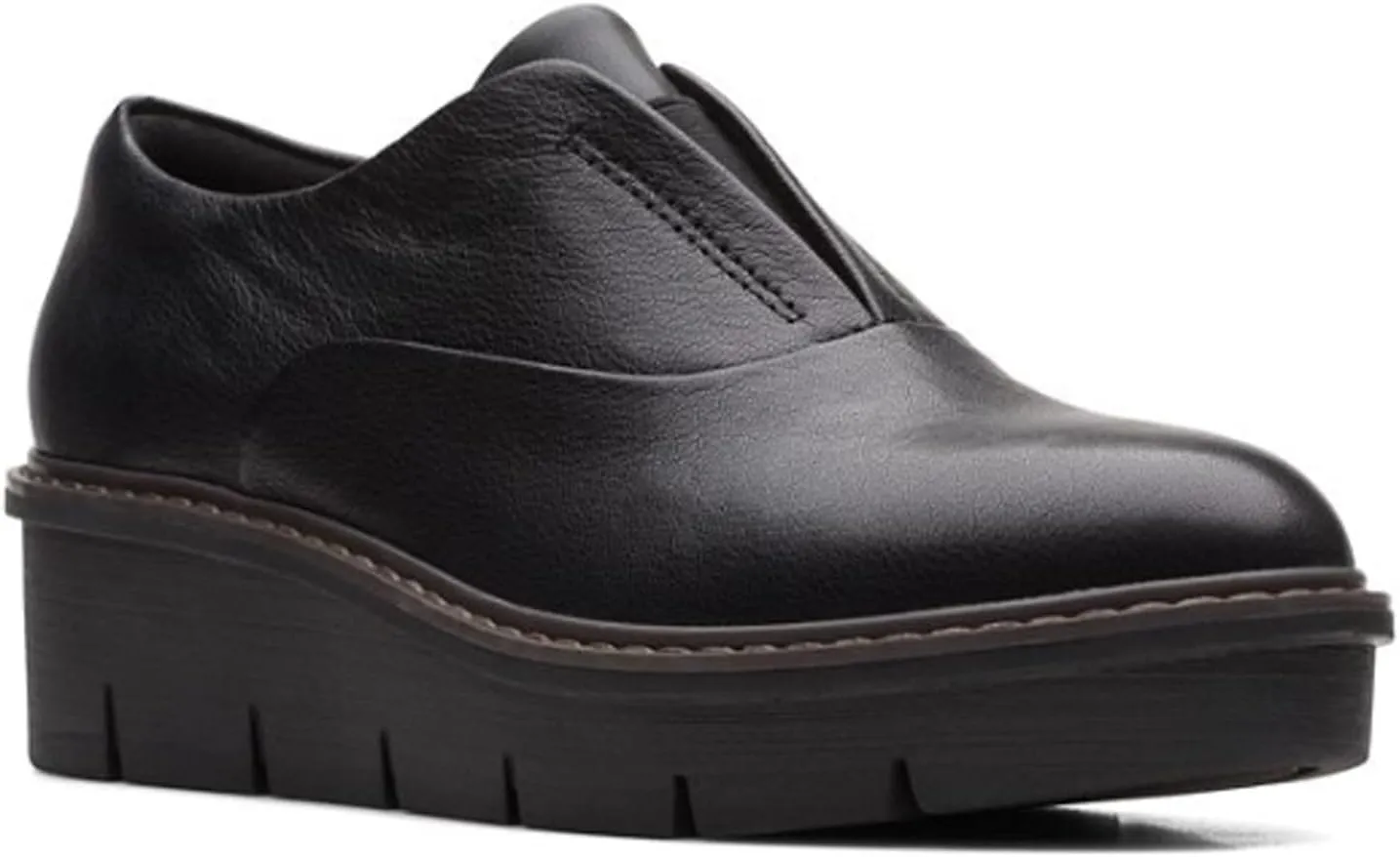 Clarks Womens Airabell Sky Leather Slip On Oxfords Black 5 Medium (B,M)
