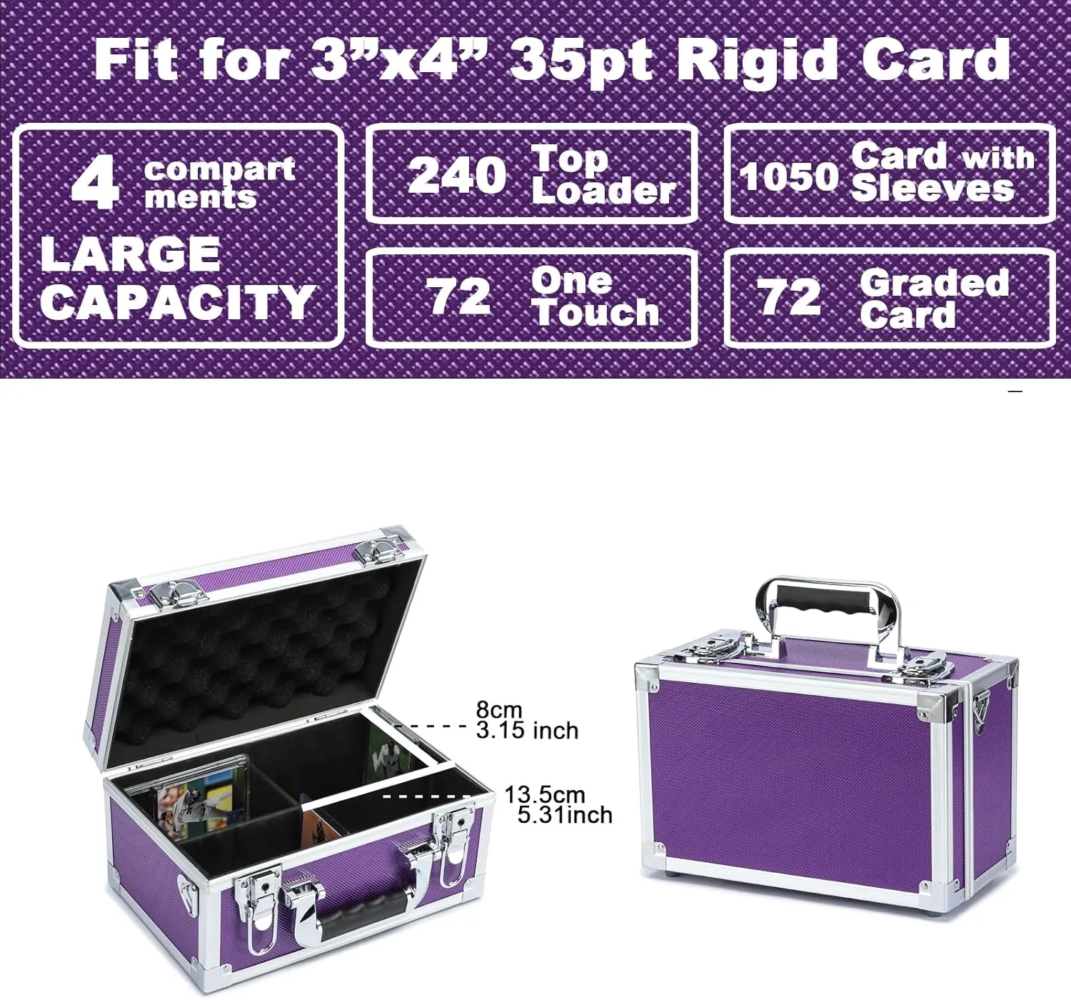 Collectable Trading Card Cases, Toploaders Storage Box, Magnetic Card Storage Hard Cabinet, Graded Card Storage Case, Sports & Trading Collector Storage Box (Purple)
