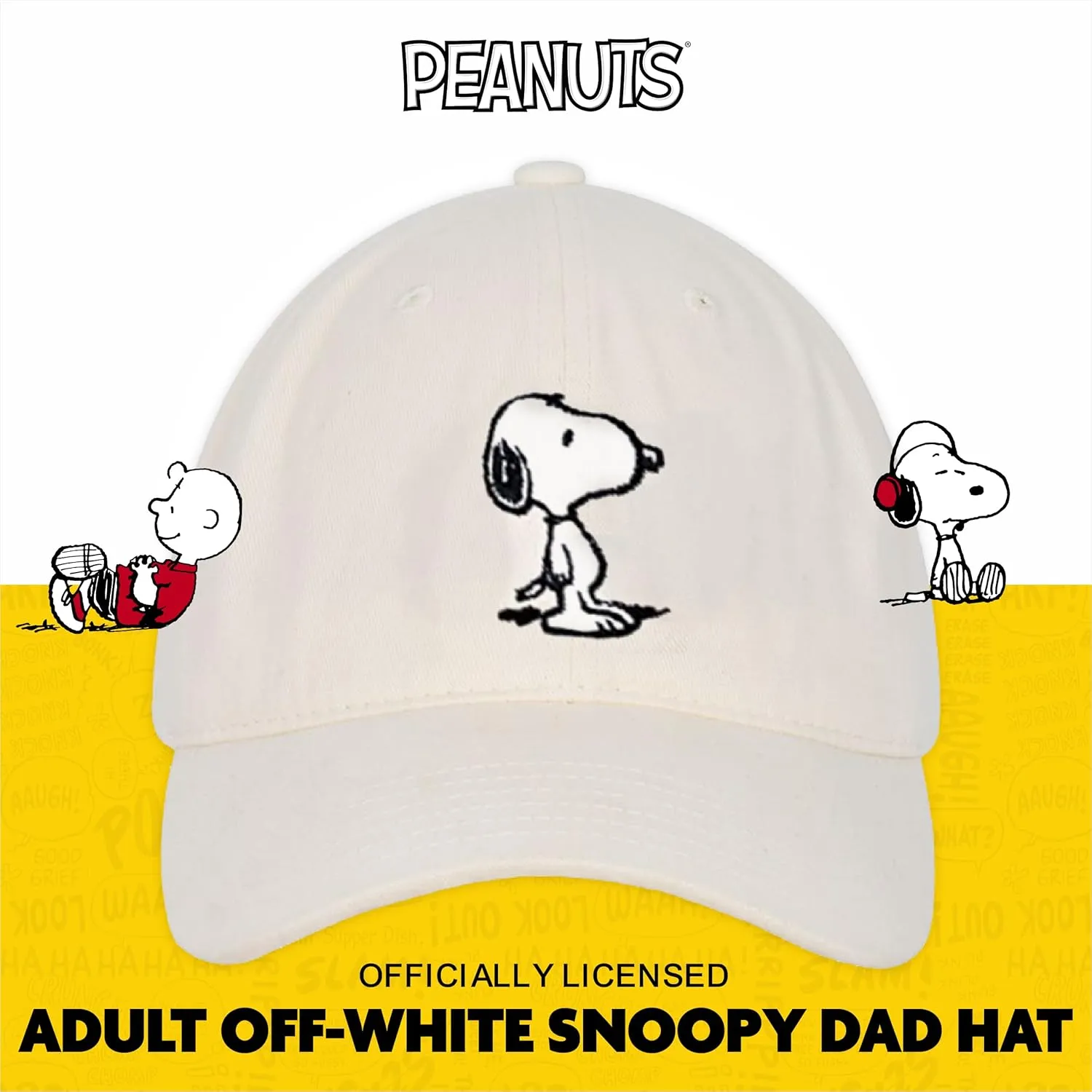 Concept One Peanuts Snoopy Dad Hat, Adult Baseball Cap with Curved Brim