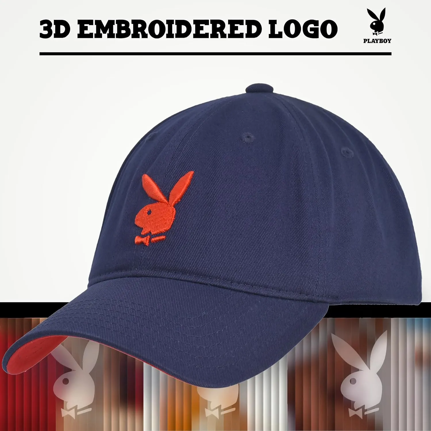 Concept One Playboy Dad Hat, Cotton Twill Adjustable Baseball Cap with Curved Brim