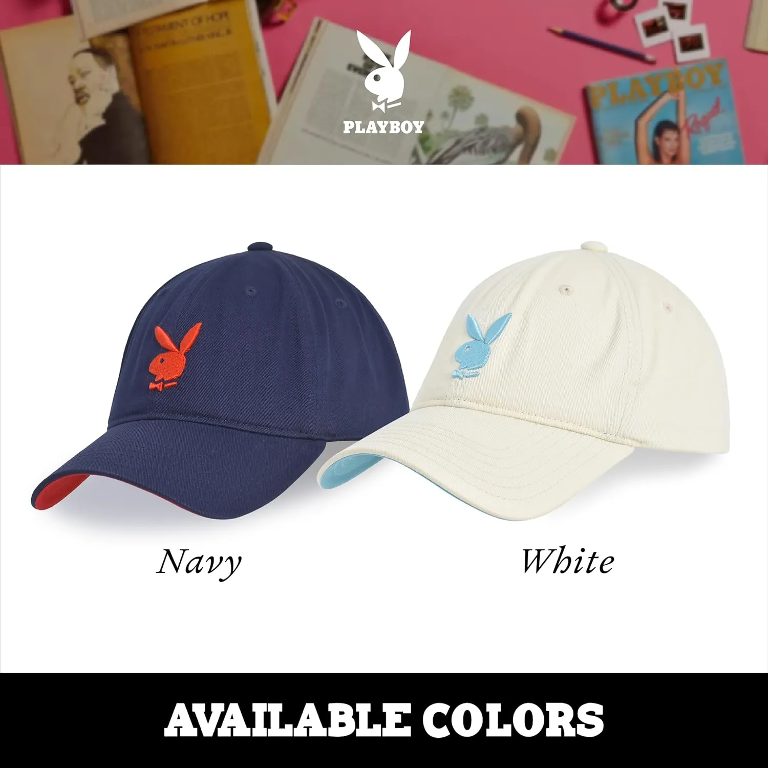 Concept One Playboy Dad Hat, Cotton Twill Adjustable Baseball Cap with Curved Brim