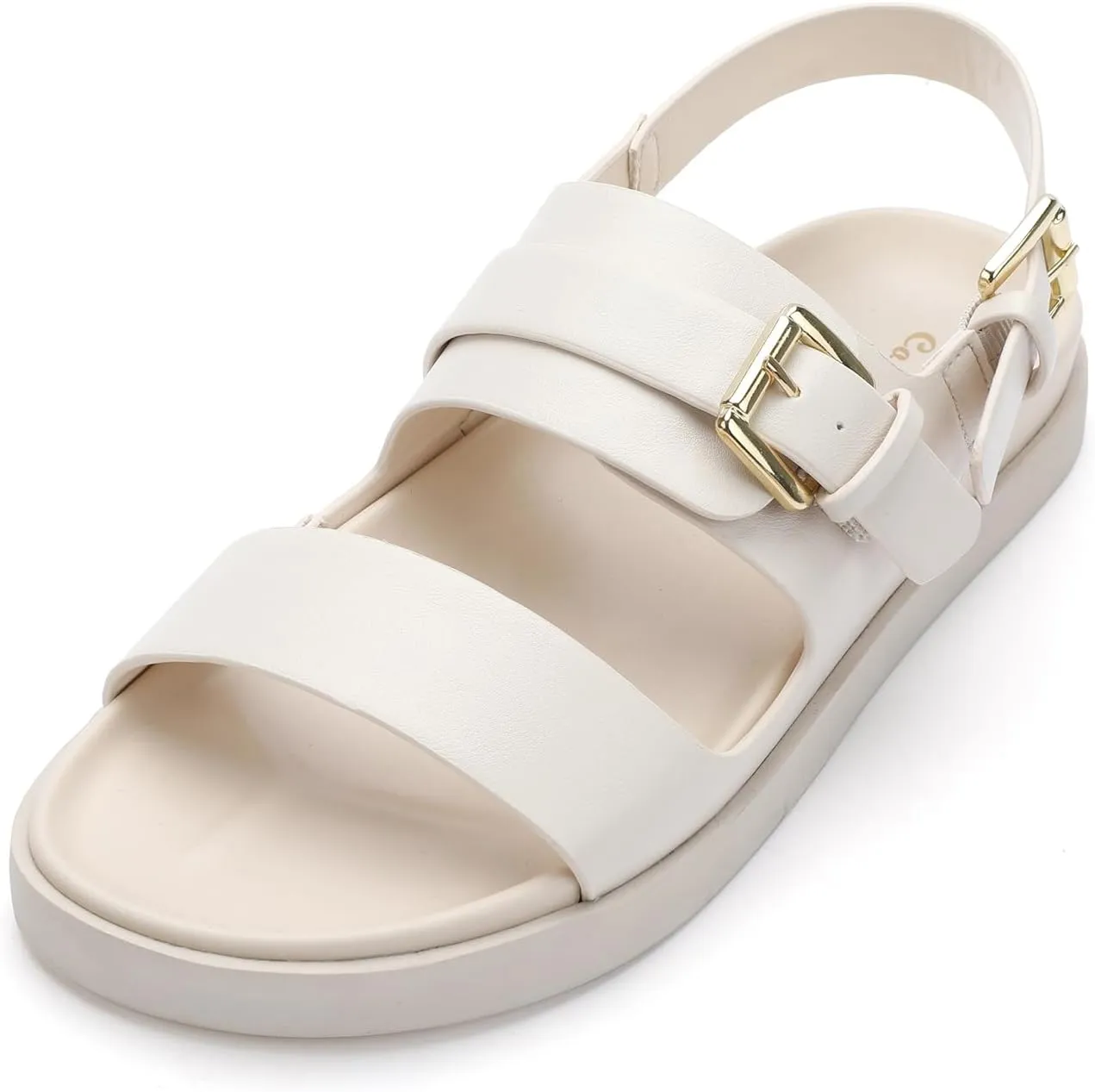 CosyFever Women's Nude Flat Footbed Sandals Slip On Adjustable Back Strap Comfortable Walking Shoes for Summer Work Casual Outfits - 9.5 B(M) US