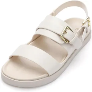 CosyFever Women's Nude Flat Footbed Sandals Slip On Adjustable Back Strap Comfortable Walking Shoes for Summer Work Casual Outfits - 9.5 B(M) US
