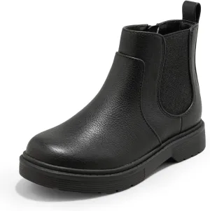 Coutgo Girls Kids Lug Sole Ankle Boots Side Zip Chunky Low Heel Slip On Winter Casual Chelsea Booties Shoes