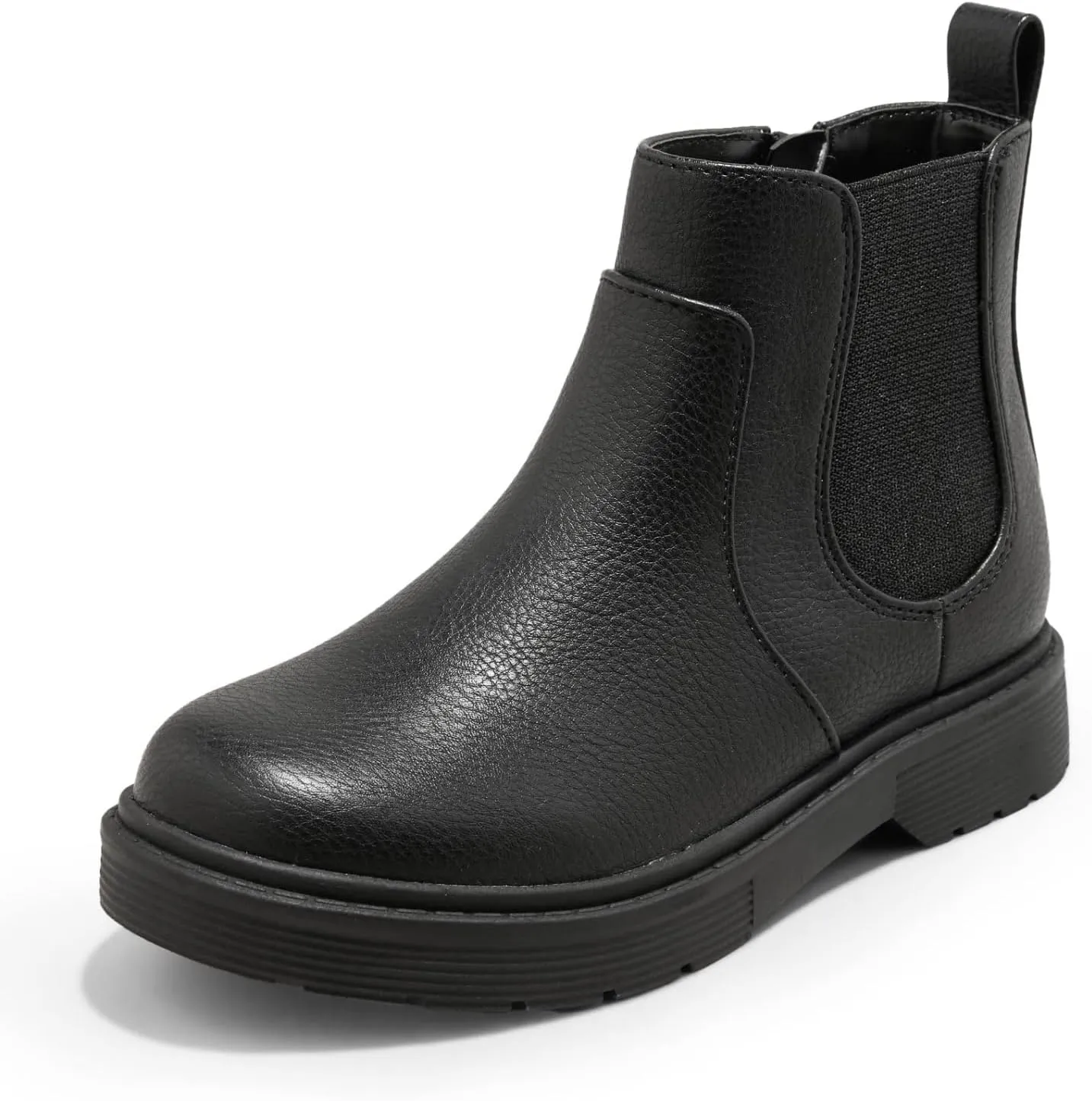 Coutgo Girls Kids Lug Sole Ankle Boots Side Zip Chunky Low Heel Slip On Winter Casual Chelsea Booties Shoes