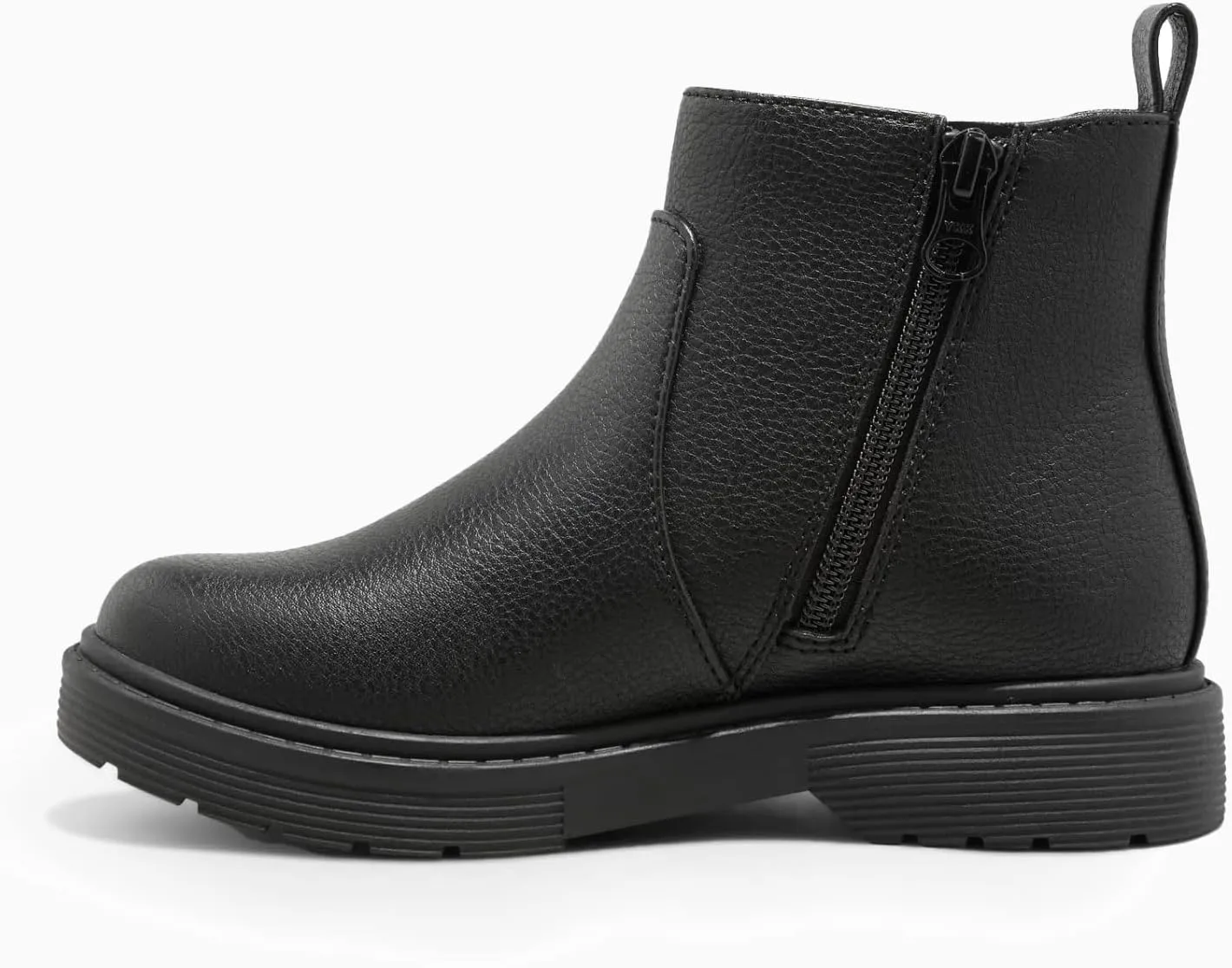 Coutgo Girls Kids Lug Sole Ankle Boots Side Zip Chunky Low Heel Slip On Winter Casual Chelsea Booties Shoes