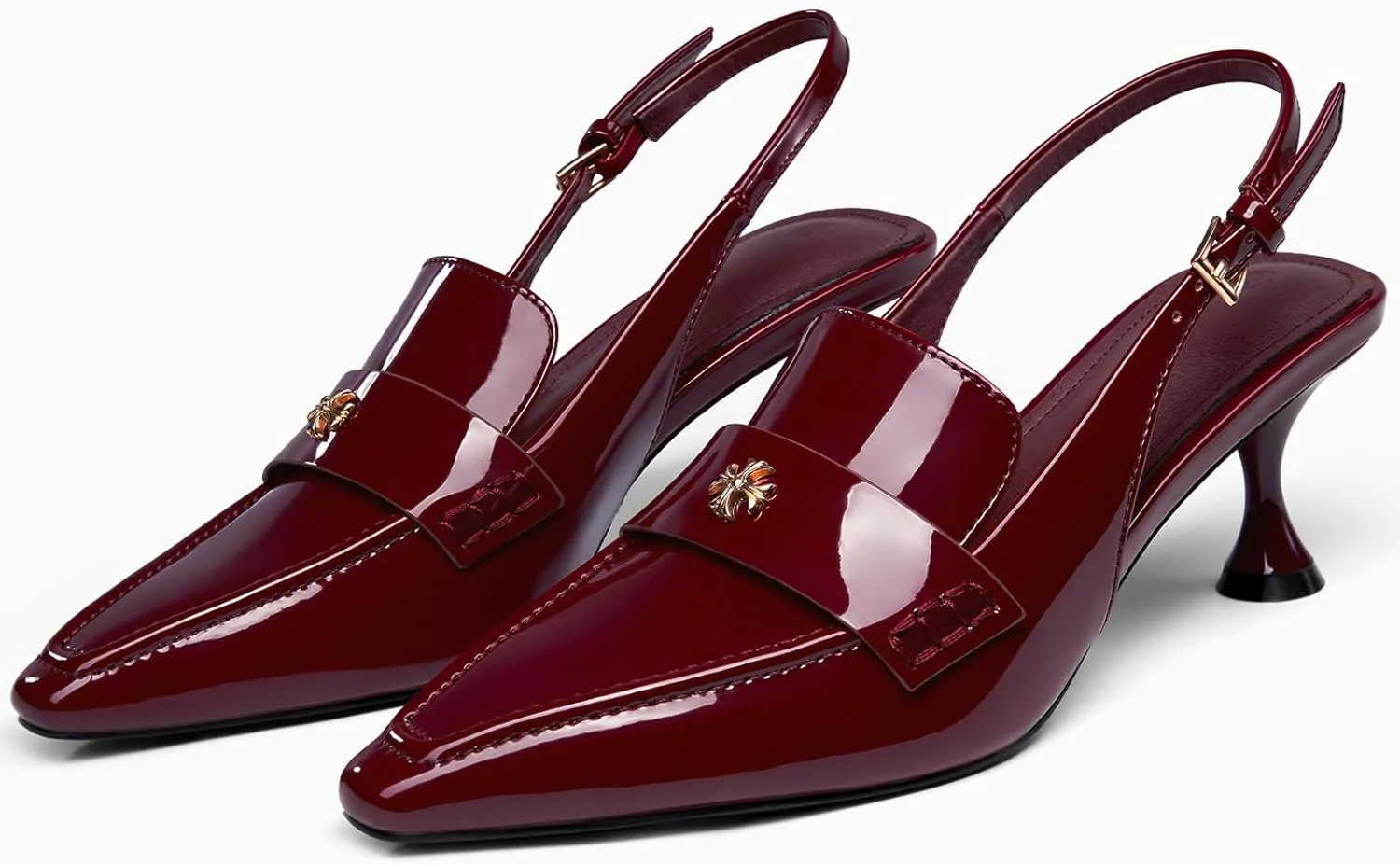 Coutgo Women's Pointed Toe Sandals Slingback Kitten Heel Pumps Slip On Ankle Buckle Dress Shoes