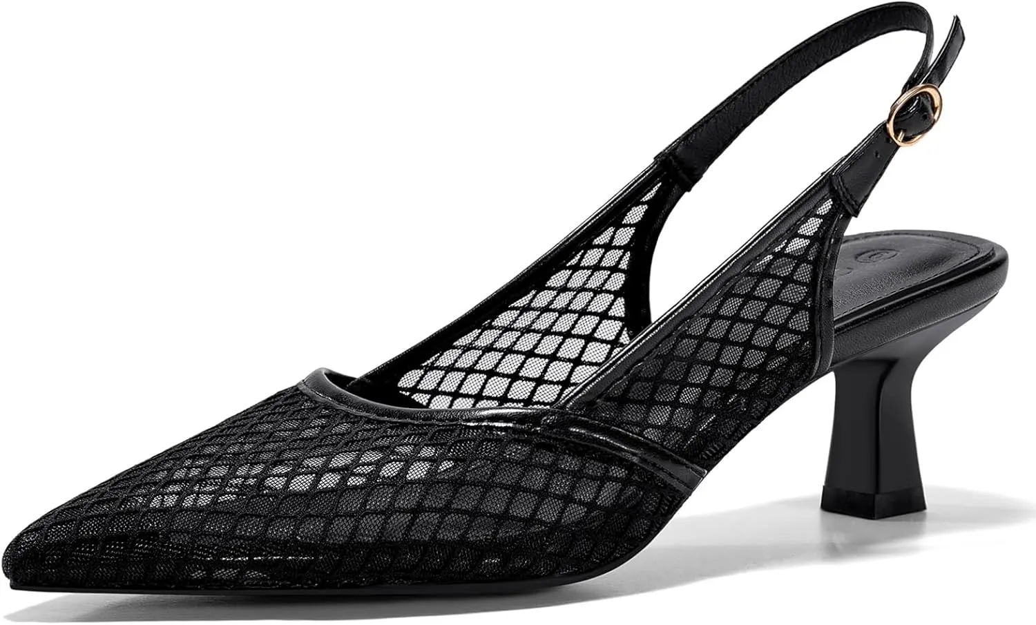 Coutgo Women's Slingback Kitten Low Heels Mesh Pumps Closed Pointed Toe Wedding Work Dress Shoes