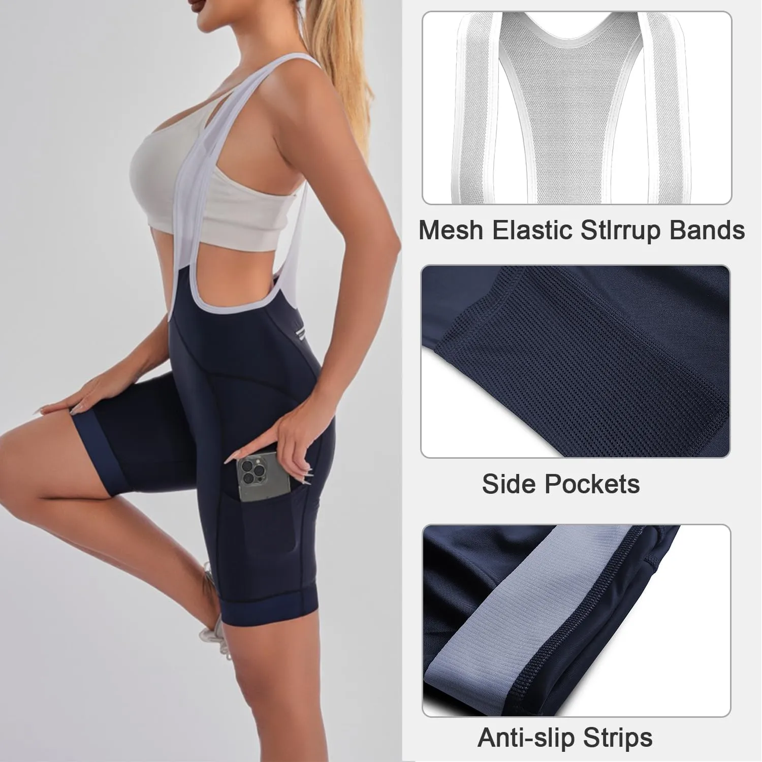 Cycling Bibs Women Padded Bike Shorts Womens Bicycle Shorts with Padding 4D Biking Pants with Mesh Pockets