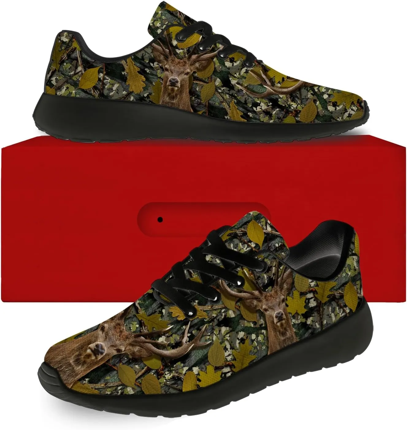Deer Print Running Shoes Mens Womens Lightweight Comfortable Gym Athletic Tennis Walking Sneakers Gifts for Animal Lovers