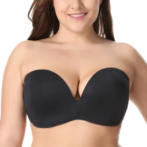 DELIMIRA Women's Strapless Bra Plunge Push Up for Big Busted Seamless Slightly Lined Support Lift Plus Size Invisible