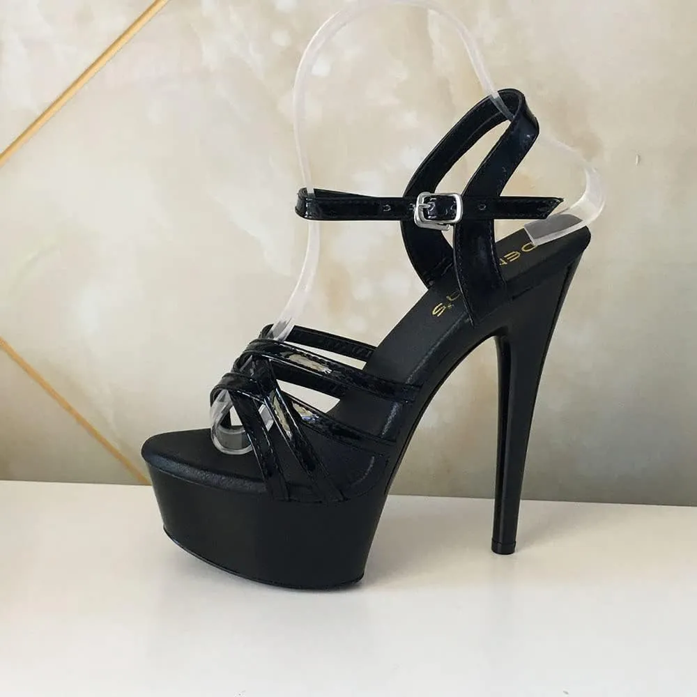 denova's Women's Patent 6in Very High Heel Platform Pole Dance Stiletto Sandal