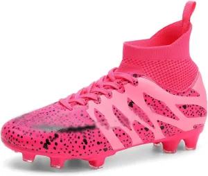 DHOVOR Boys Girls High-Top Soccer Cleats Youth Football Cleats Lightweight Indoor Soccer Shoes for Kids Indoor/Outdoor/Competition/Unisex