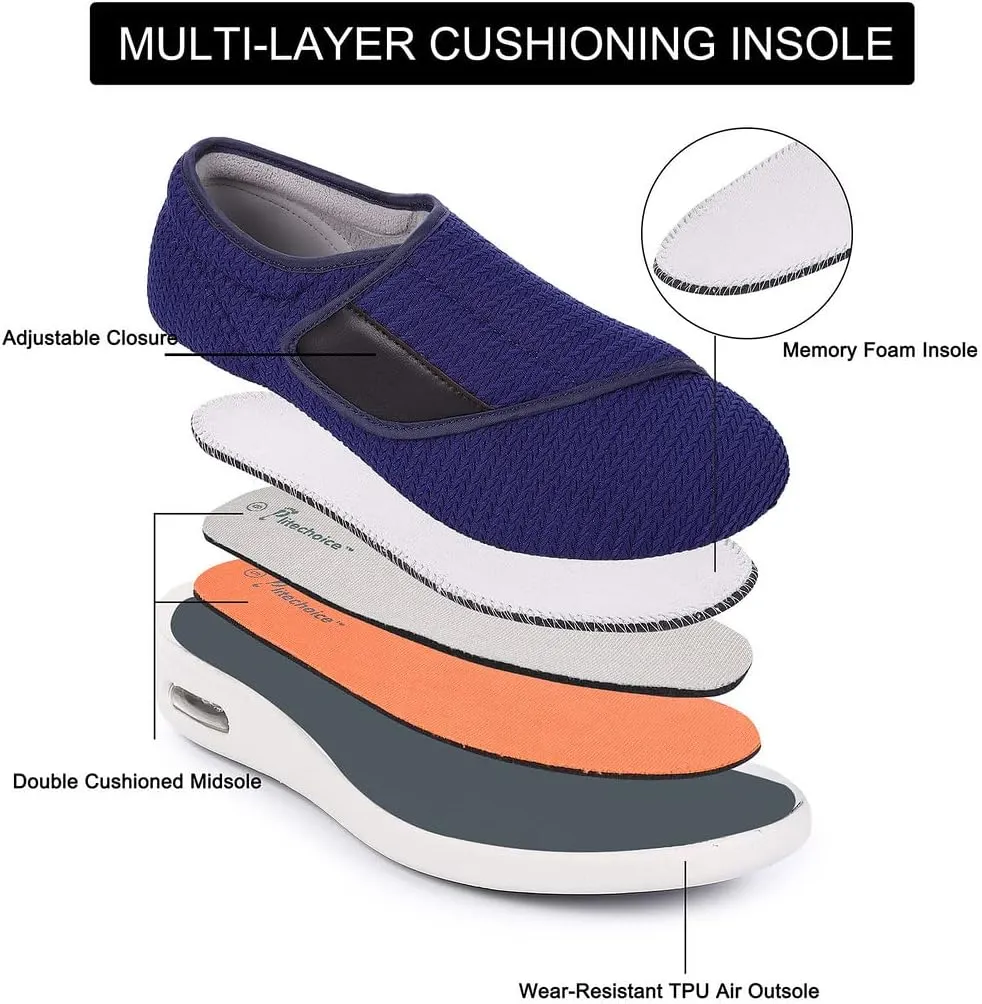 Diabetic Shoes for Men, Wide Width Elderly Men's Shoes, Adjustable Closure Lightweight Breathable, Swollen Feet Walking Edema Sneakers