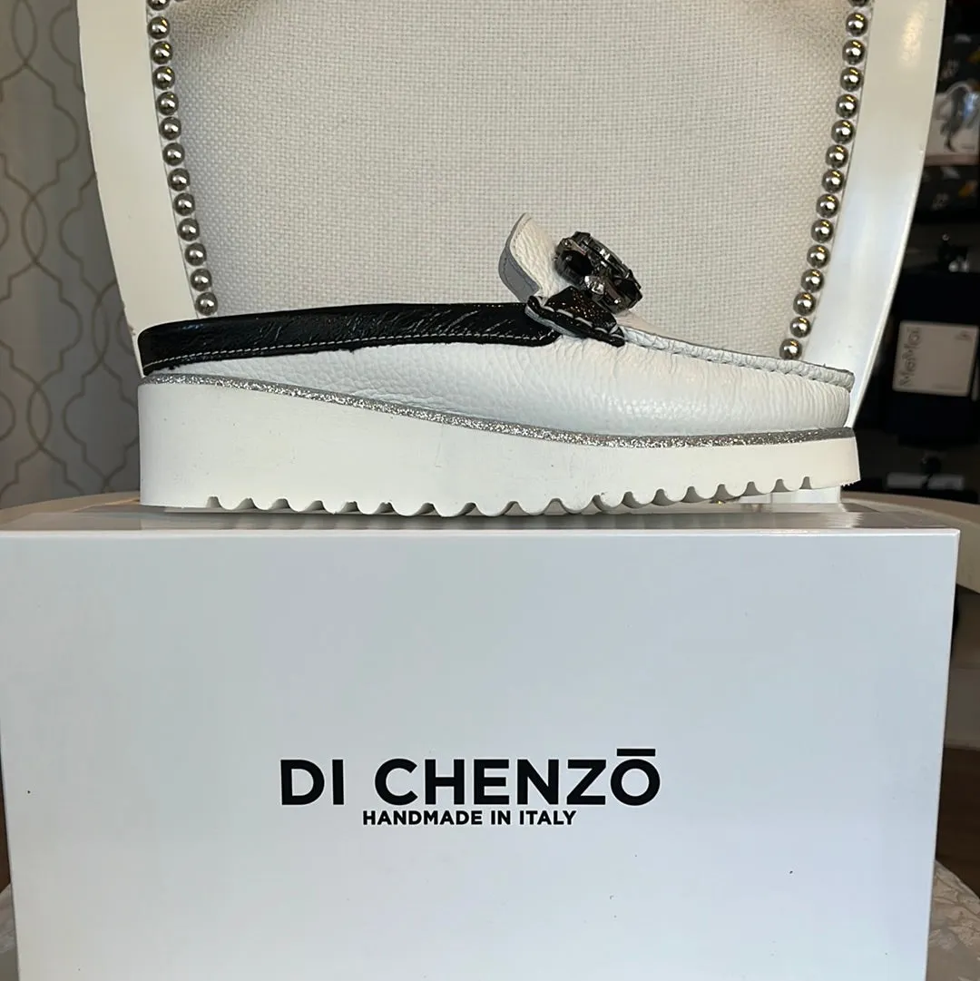 DICHENZO 949 ADRIA WHITE/BLACK MULE W/ JEWELS