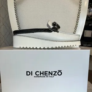 DICHENZO 949 ADRIA WHITE/BLACK MULE W/ JEWELS