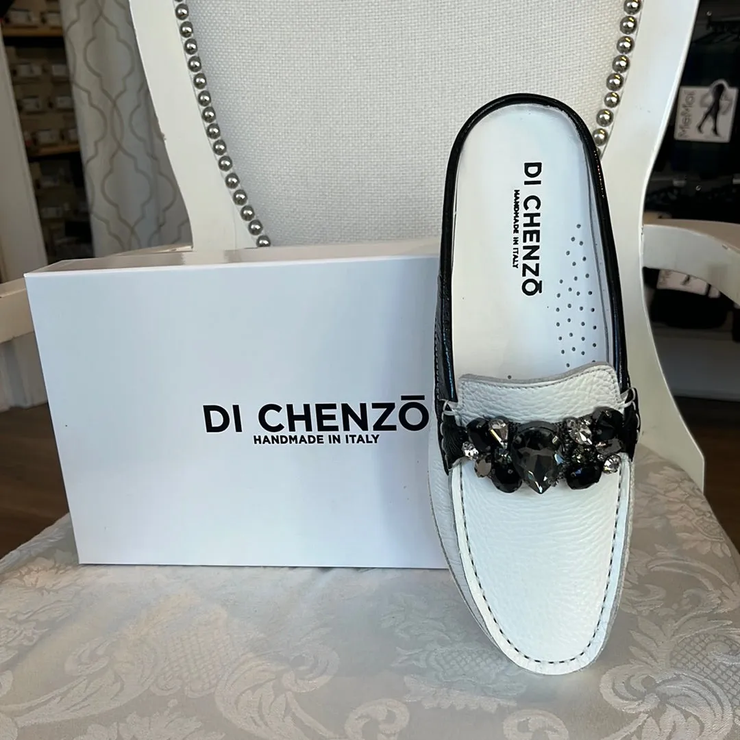 DICHENZO 949 ADRIA WHITE/BLACK MULE W/ JEWELS