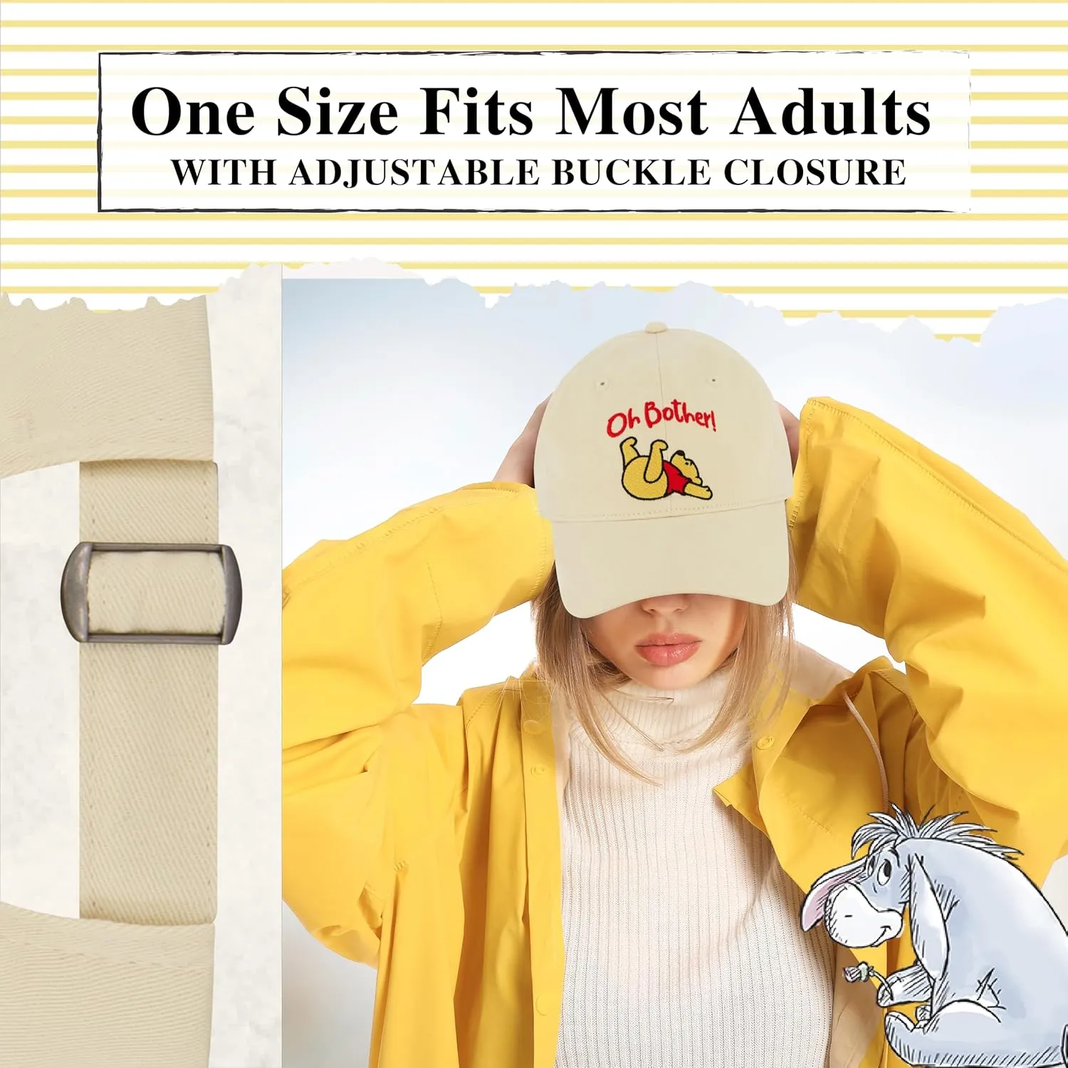 Disney Winnie The Pooh Dad Hat, Adjustable Cotton Baseball Cap with Curved Brim