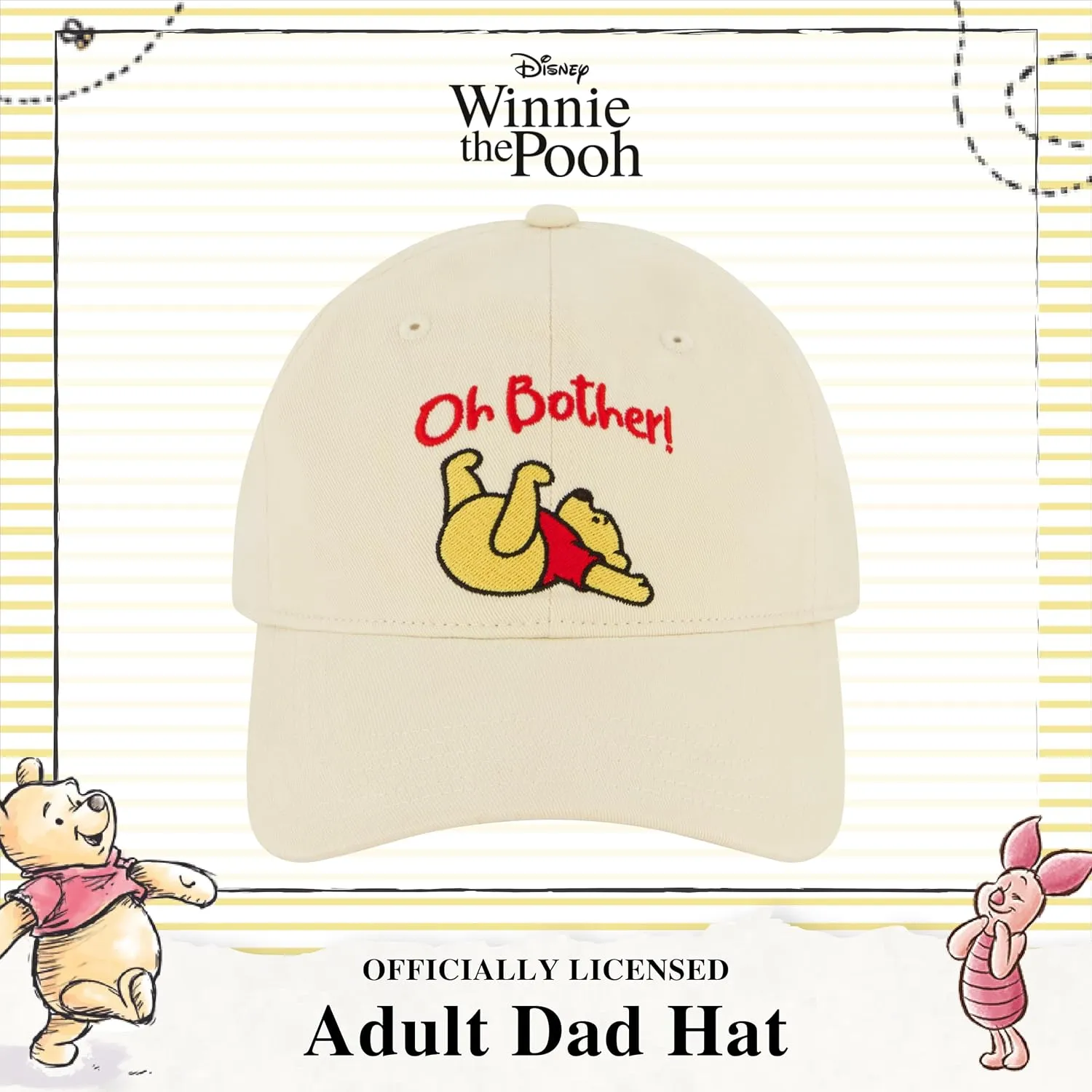 Disney Winnie The Pooh Dad Hat, Adjustable Cotton Baseball Cap with Curved Brim