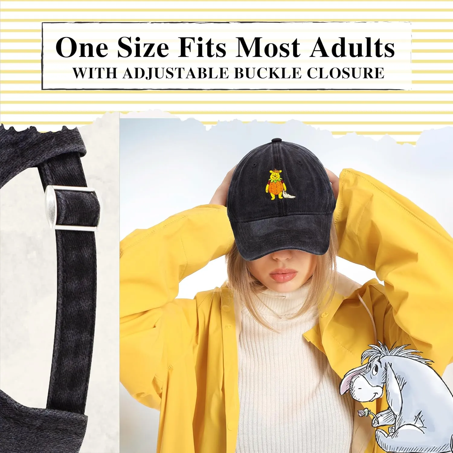 Disney Winnie The Pooh Dad Hat, Adjustable Cotton Baseball Cap with Curved Brim