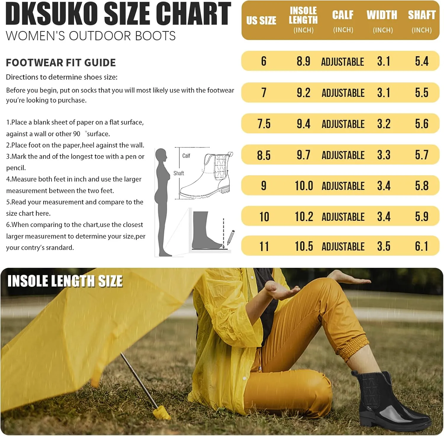 DKSUKO Rain Boots for Women Waterproof Elastic Slip On Ankle Chelsea Booties
