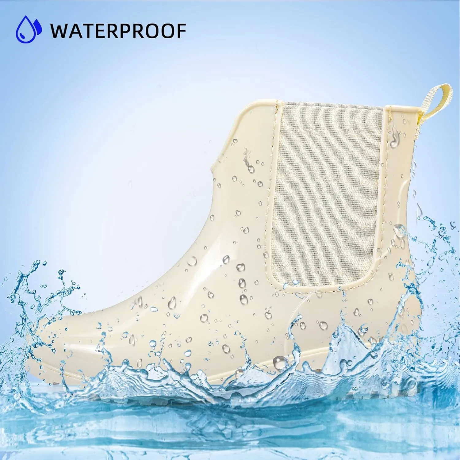 DKSUKO Rain Boots for Women Waterproof Elastic Slip On Ankle Chelsea Booties