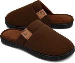 DL Men's Memory Foam Slippers with Fuzzy Plush Lining, Slip on House Slippers with Indoor Outdoor Anti-Skid Rubber Sole