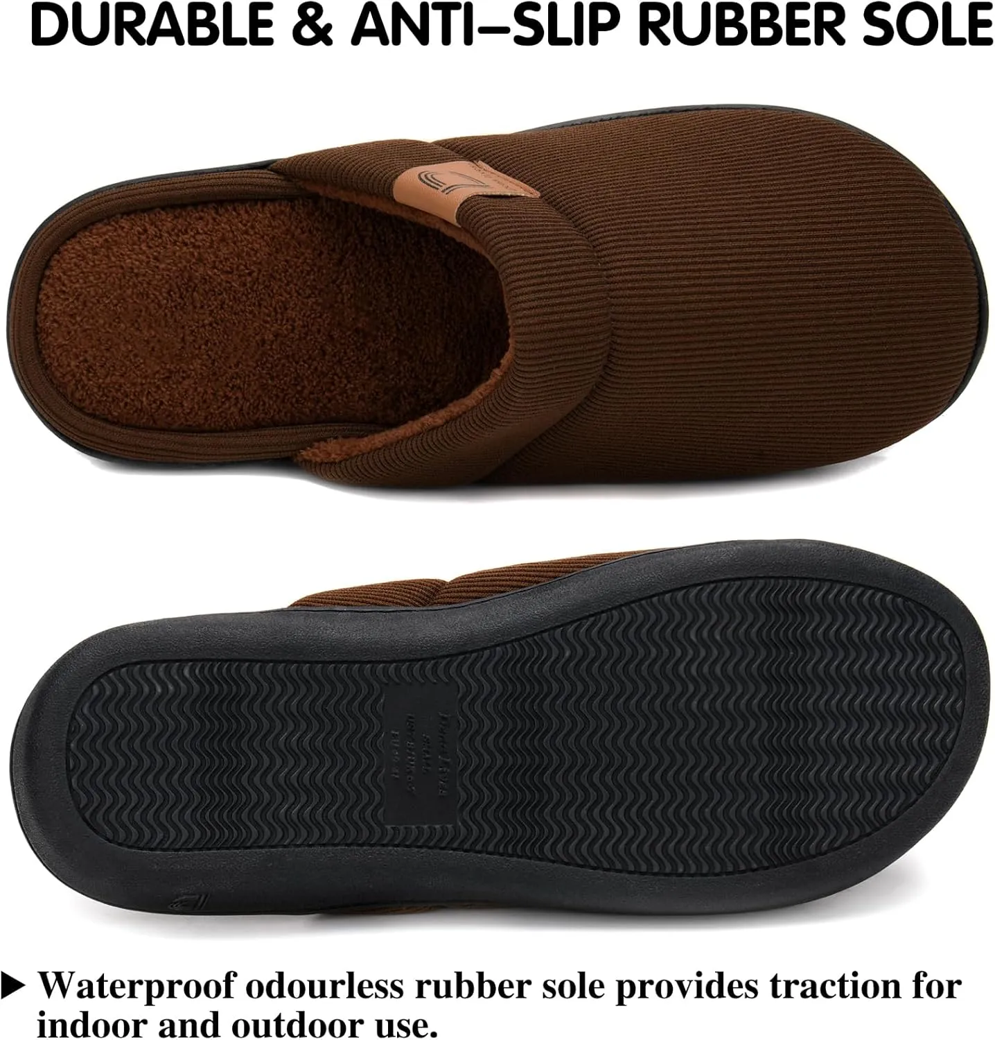 DL Men's Memory Foam Slippers with Fuzzy Plush Lining, Slip on House Slippers with Indoor Outdoor Anti-Skid Rubber Sole