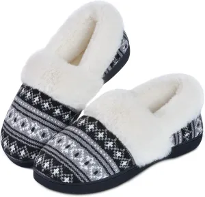 DL Women's Comfy House Slippers with Faux Fur Lining, Memory Foam Slip on House Shoes Nordic with Indoor Outdoor Anti-Skid Rubber Sole