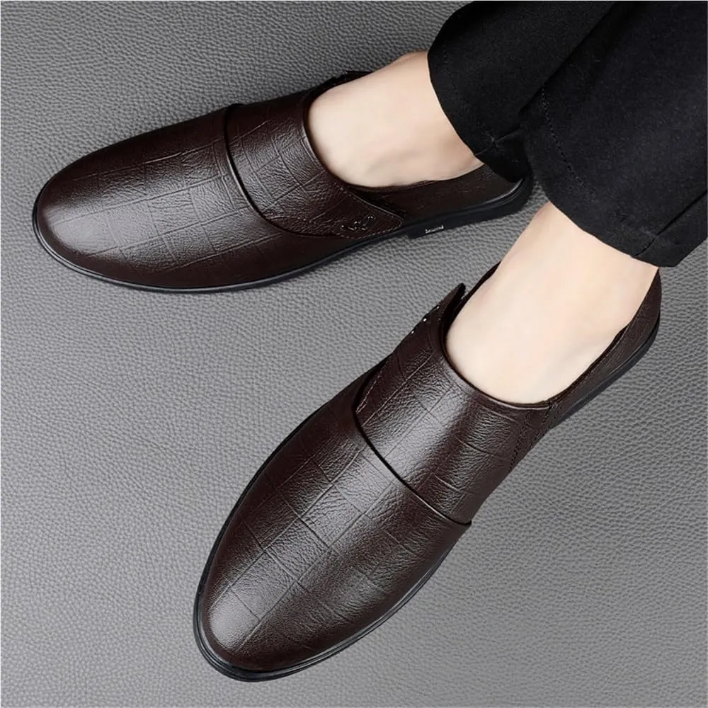Dress Formal Shoes for Mens Pu Leather Uniform Slip-on Plain Toe Party Wedding Non Slip Rubber Sole Low Top Classic